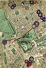 Oxford Street, Hyde Park, Mayfair, Piccadilly, Green Park, Buckingham Palace, St James's Park, Metropolitan District Railway, Victoria Station, & Westminster; & References A21, 50, 75, 79, 80, 81, 98, 110, 143, 147, 148, 156, 182, 183, 184, 187, 195, 213, 214, 217, 225, 226, 246, 252, & 256